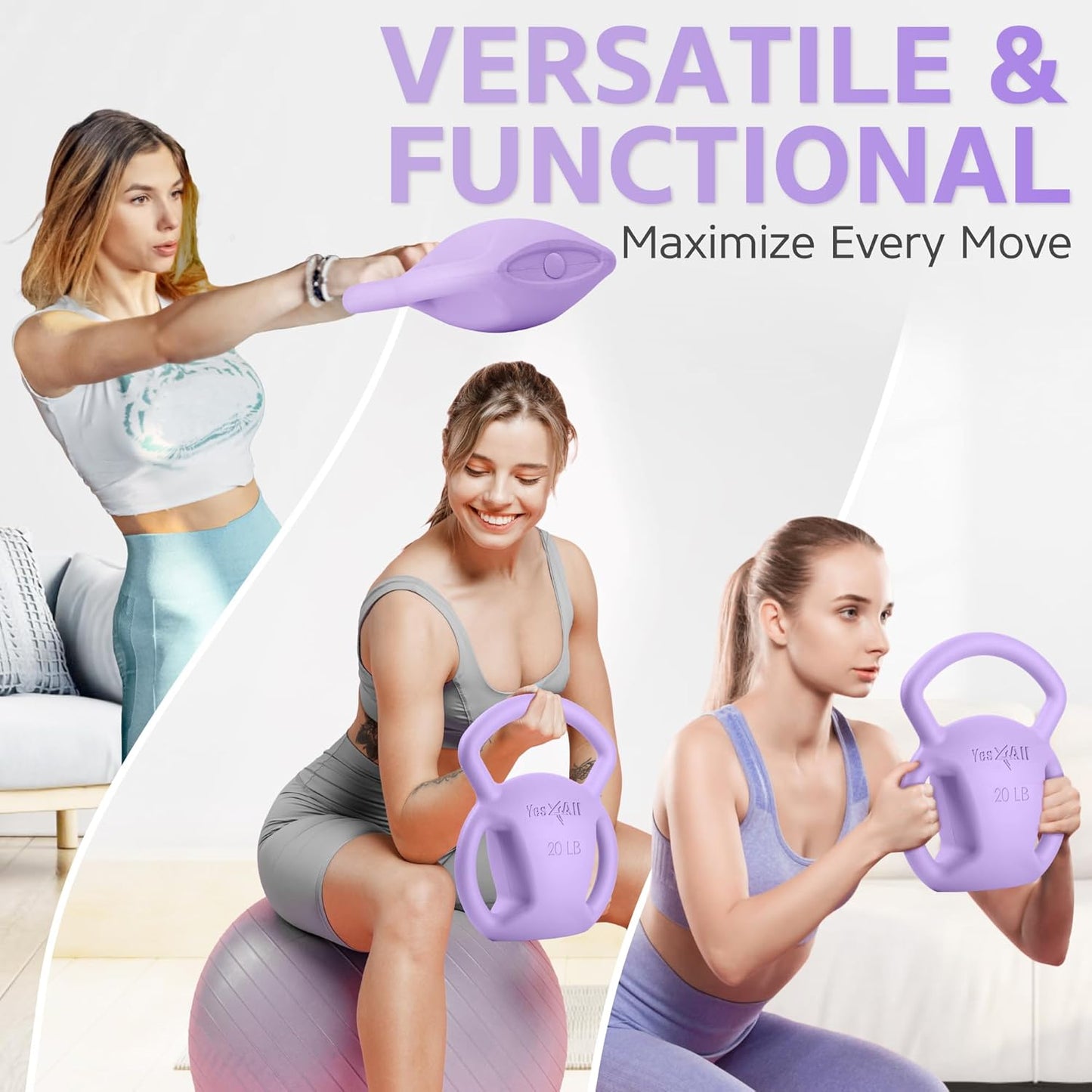 Yes4All Kettlebell 10&15lb Weight with Wide Multigrip Handle for Dumbbell Weights Exercises, Full Body Workout Equipment