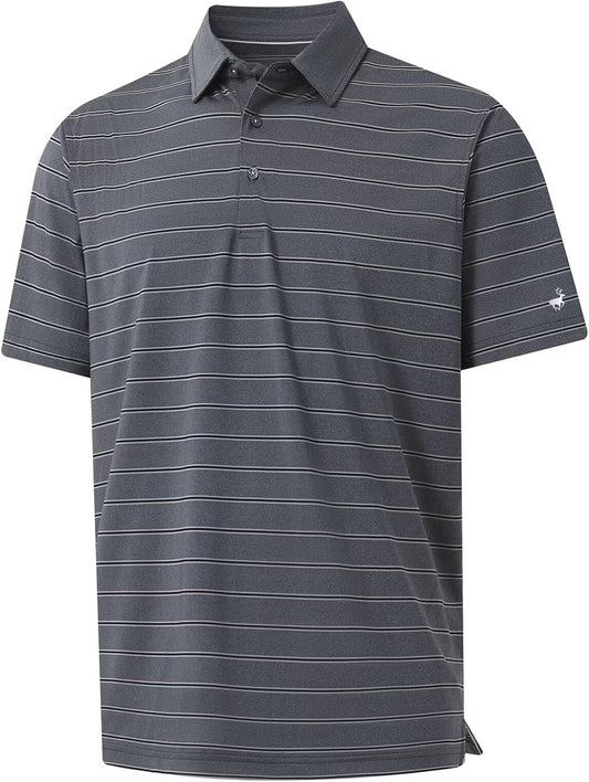 Rouen Polo Shirts for Men Dry Fit Performance Heather Stripe Golf Polo Moisture Wicking Lightweight Breathable Golf Shirts