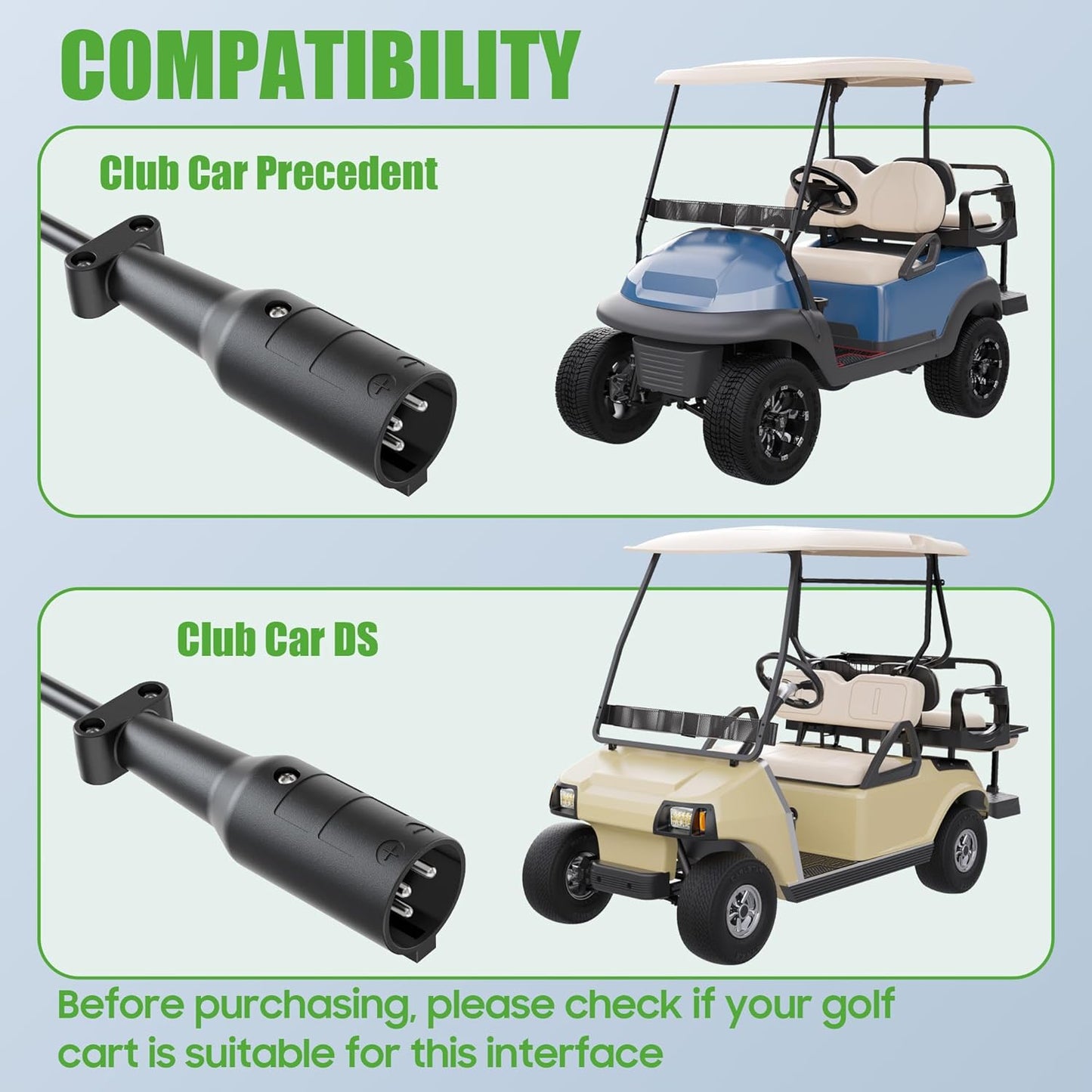 10L0L Club-Car-DS Charger 48V 15A 3-Pin Round Plug Golf Cart Rapid Charger - IP68 Waterproof, Auto Shut-Off, Smart Cooling, Aluminum Housing, Charging Indicator (Black)