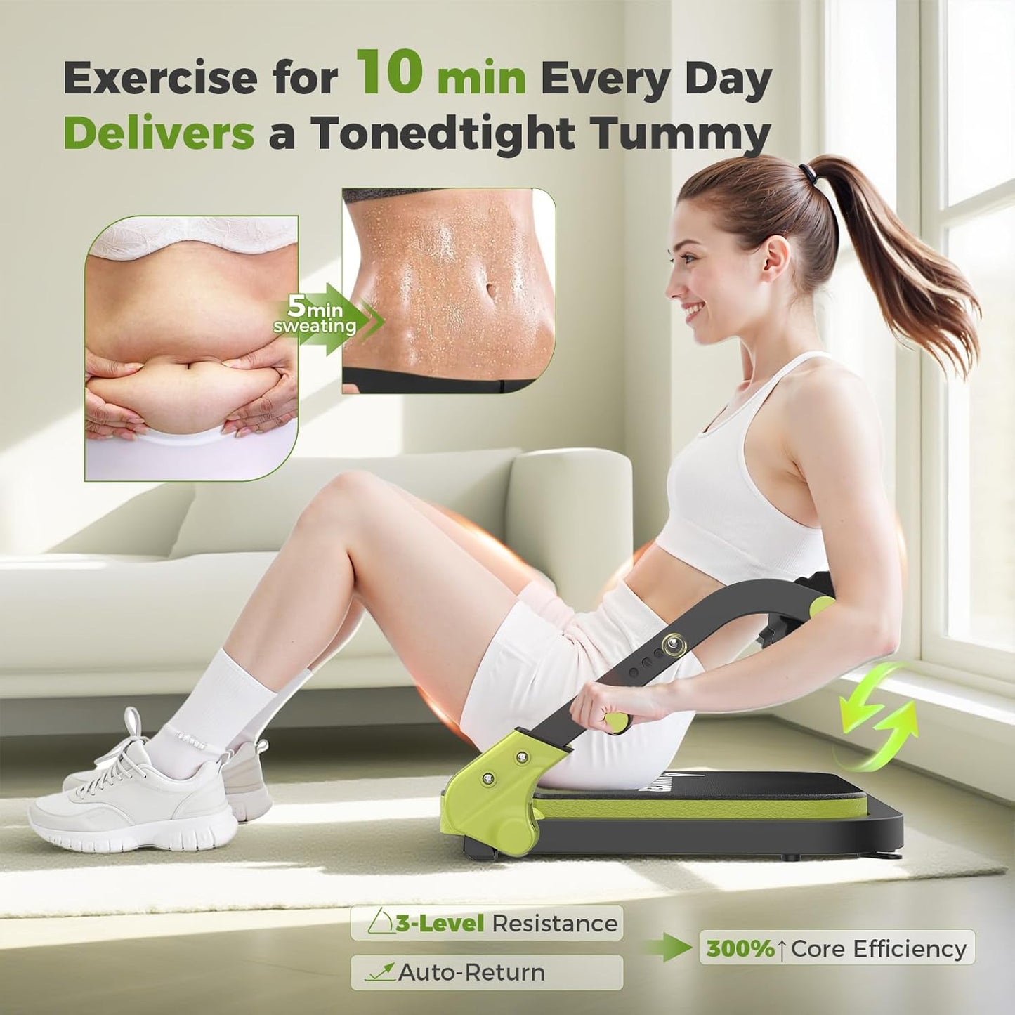 Ab Machine,Sit Up Exercise Equipment& Core Machine, Workout Equipment,Adjustable Ab Trainer with 3 Resistance Levels and Removable Auxiliary Handle,Home Gym Fitness Equipment for All Ages