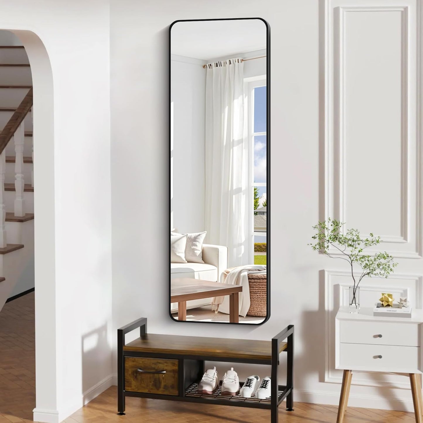 60" x 20"Bathroom Mirror, Matte Black Wall Mirror with Metal Frame, Decorative Rectangular Vanity Mirror for Bedroom Bathroom Living Room Entryway (Horizontal/Vertical)