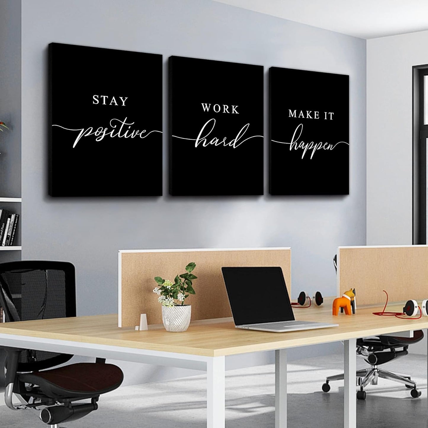 Stay Positive Letters Artwork,Framed Canvas Wall Art Positive Quote, Office Wall Art, Black Large Poster, Inspirational Prints for Boss Gift (E-3pcs,20x30inchx3pcs)