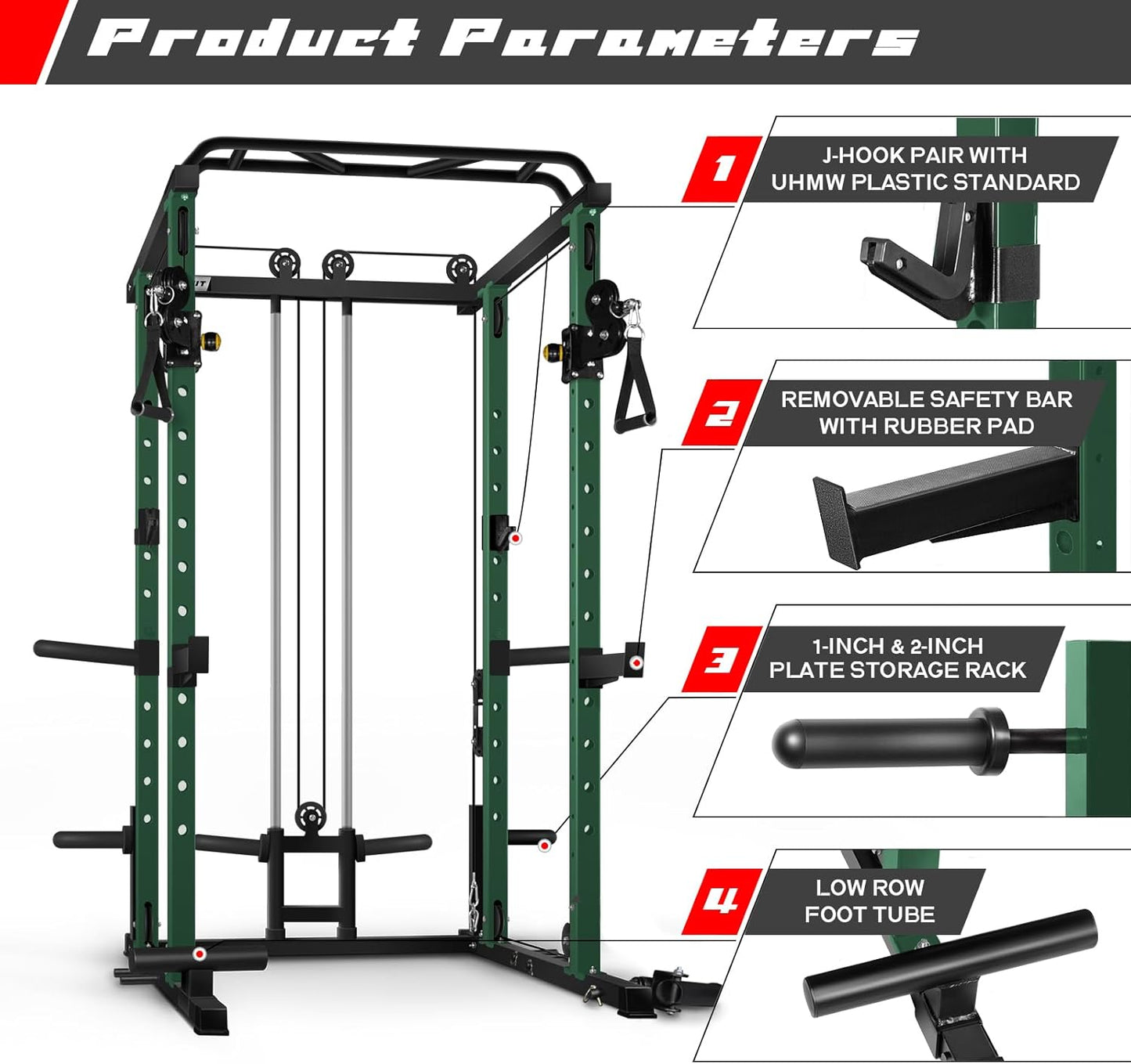 RitFit Multi-Function Squat Rack Power Cage PPC03 with Cable Crossover System, 1000LBS Capacity Power Rack and Packages with Optional Weight Bench, Barbell Weight Set, for Garage Workout & Home Gym