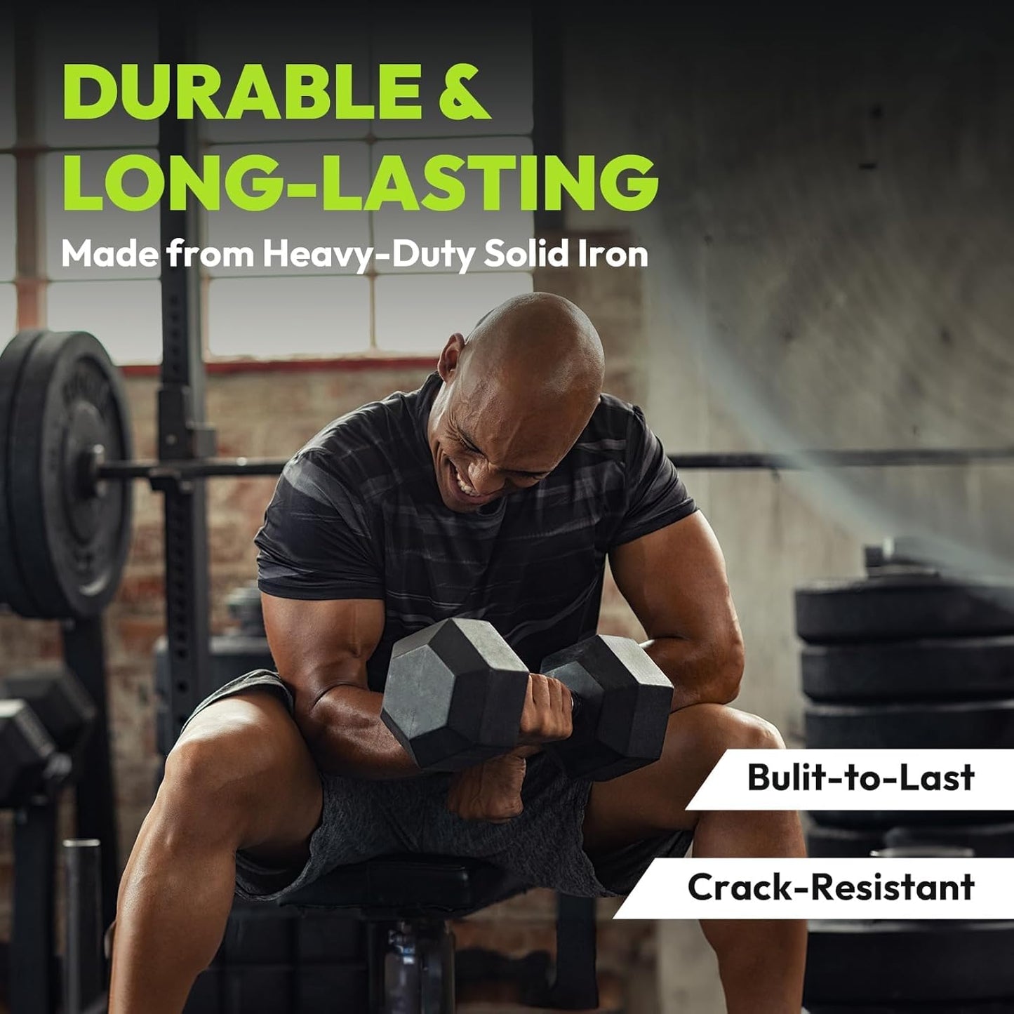 Hex Dumbbell 40-125 lb, Rubber Encased Exercise & Fitness Dumbbells, Hand Weight for Strength Training