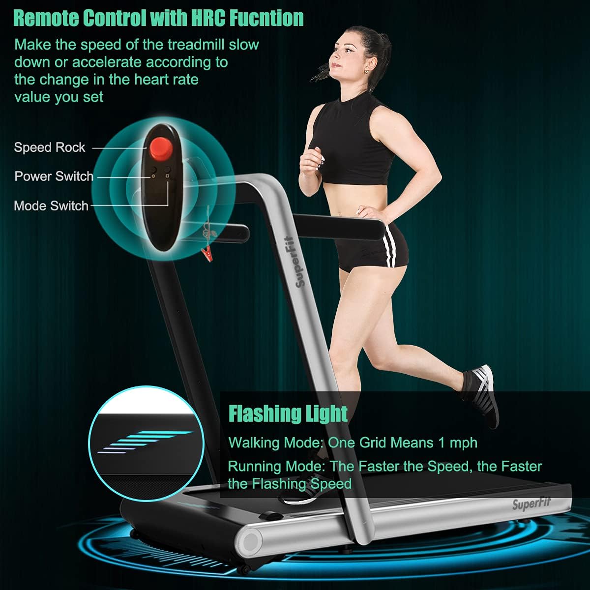 GYMAX Walking Pad, 4.75HP Under Desk Treadmill with LED Touch Screen, App Control, Built-in Speaker & Handle, 2 in 1 Folding Compact Portable Treadmill for Home Small Space