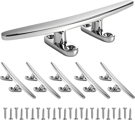 5/6/8 inch Dock Cleats - 316 Stainless Steel Boat Cleats Boat Dock Cleats,Open Base Flat Top Dock Cleat with Fasteners,Rope Cleat Boat Cleat for Deck/Nautical Decor(2,4,6Pack)
