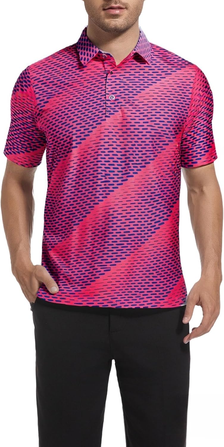 SAMERM Golf Shirts for Men Super Stretch Jacquard Dry Fit Golf Polo Moisture Wicking Short Sleeve Polo Shirts for Men