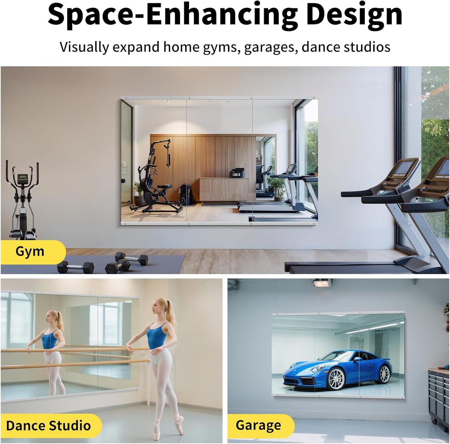 Home Gym Mirror - 55x28 Inch, 2PCS Frameless Tempered Glass Full Body Mirror for Wall Mount - Ideal for Yoga, Workout, Bedroom, Dance Studio (Silver)