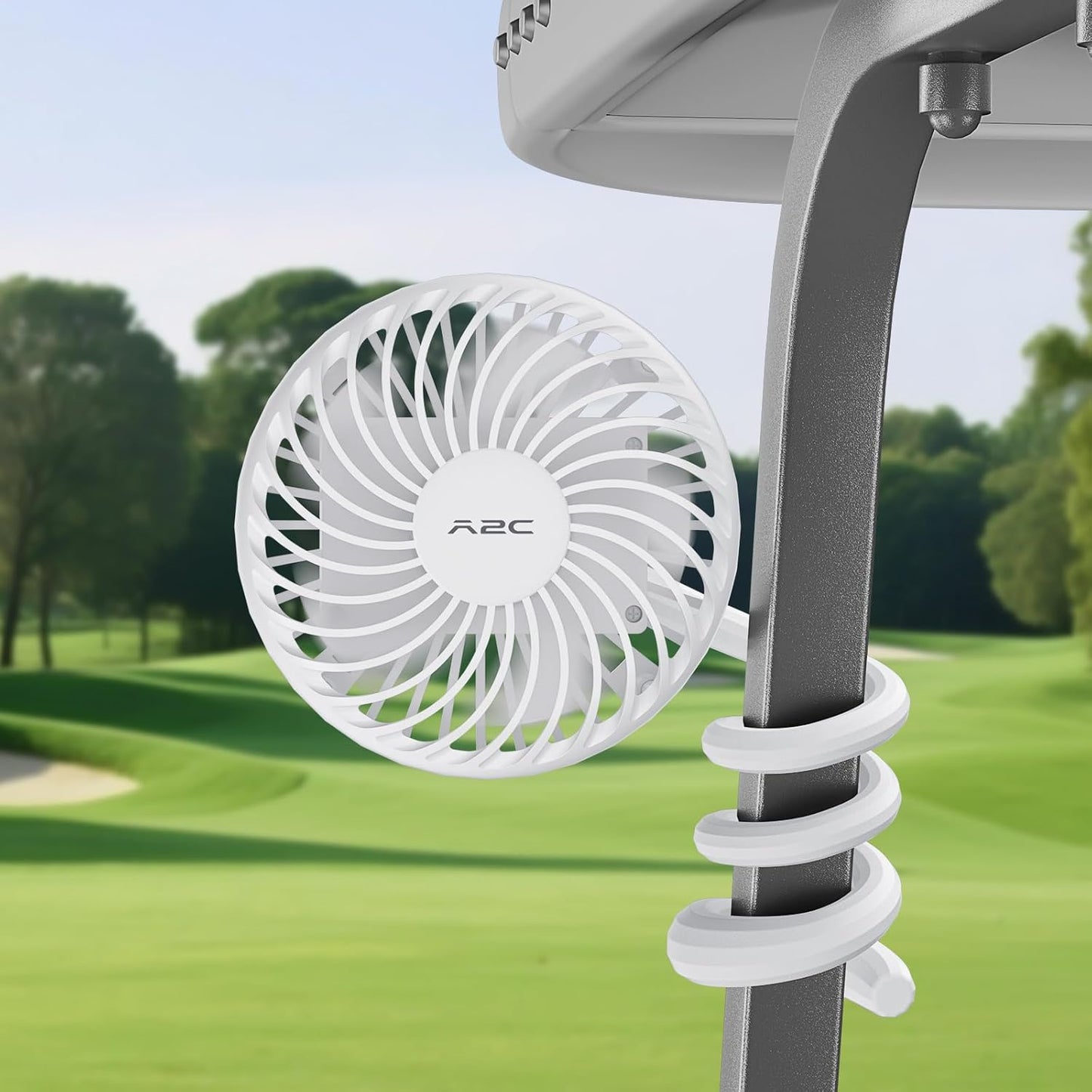 A2C Golf Cart Fan Rechargeable – 3-Speed, 360° Adjustable Gooseneck | 4000mAh Battery | Compatible with Golf Carts & Push/Pull Carts(White Version)