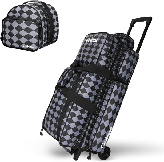 4 Ball Bowling Bags with Wheels,3 Ball Bowling Bag + 1 Ball Tote,Separate Shoe Compartment for Shoes (Up To US Men Size 16)