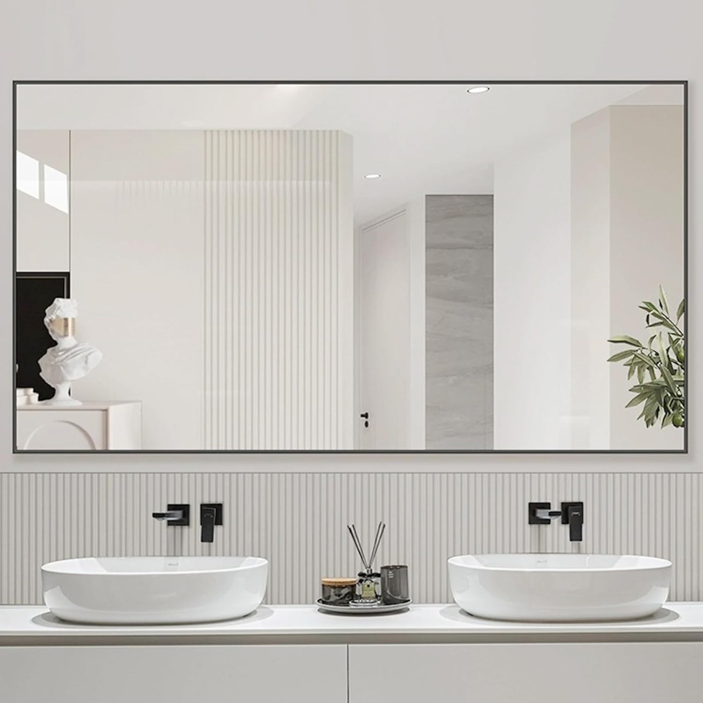 60x36 Inch Black Bathroom Mirror for Wall, Aluminum Frame Rectangle Rectangular Vanity Mirror, Modern Large for Bedroom, Living Room, Horizontal or Vertical