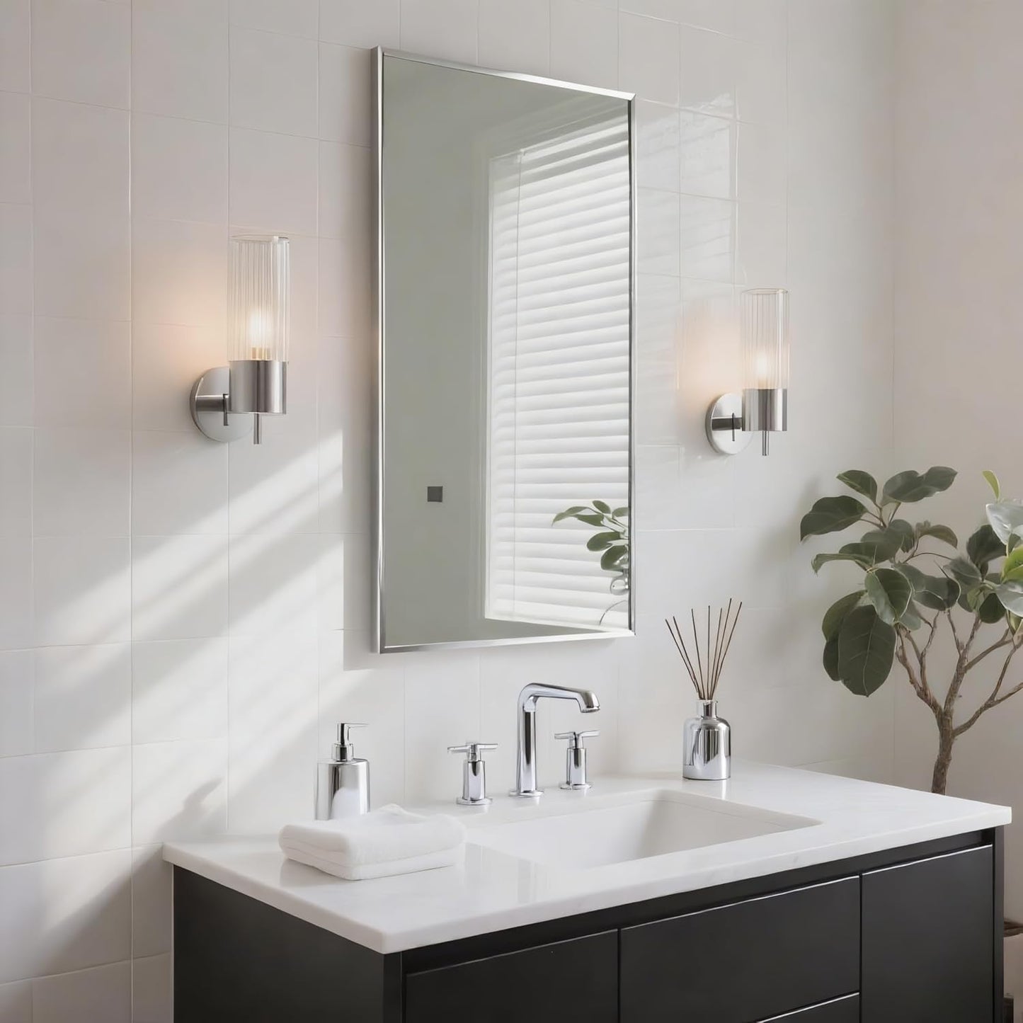 20x36 Inch Nickel Bathroom Mirror for Wall, Aluminum Frame Rectangle Rectangular Vanity Mirror, Modern Large for Bedroom, Living Room, Horizontal or Vertical