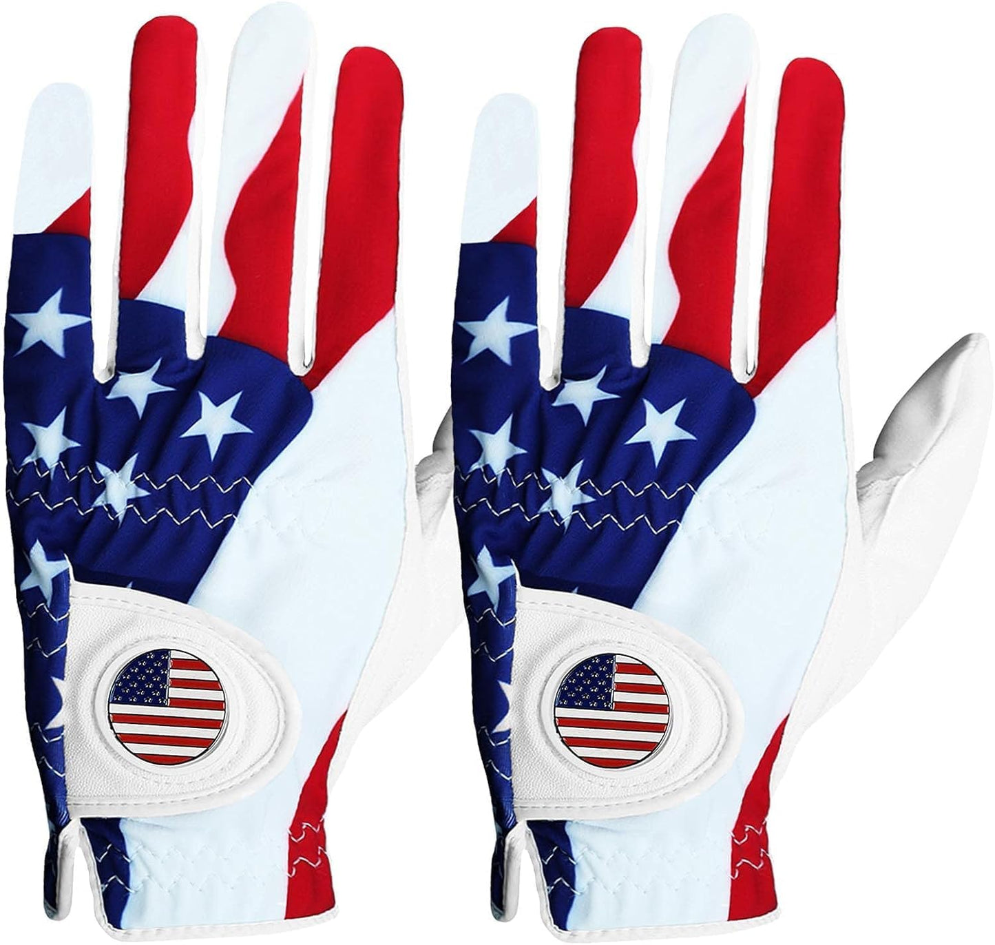 FINGER TEN Golf Gloves Men Right Handed Golfer Left Hand with Ball Marker 2 Pack Leather Breathable Comfortable Weathersof Grip Size Small Medium ML Large XL