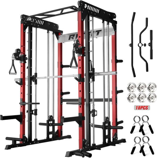 RitFit M1 & M1 Pro Smith Machine with Cable Crossover System, Multi-Function Squat Rack Power Cage for Home Gym, Power Rack and Packages
