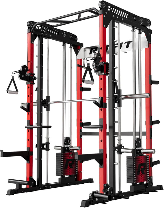 RitFit M1 & M1 Pro Smith Machine with Cable Crossover System, Multi-Function Squat Rack Power Cage for Home Gym, Power Rack and Packages