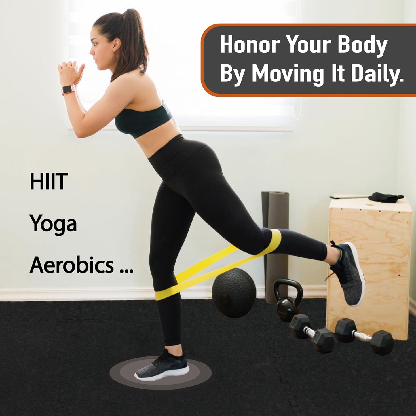 AIRHOP 0.56in Thick 24 Sq Ft Exercise Equipment Mats, 6 Tiles Upgraded Rubber Top with High Density EVA Foam, Large Interlocking Puzzle Gym Flooring for Home Gym, Heavy Weight Workout,Black