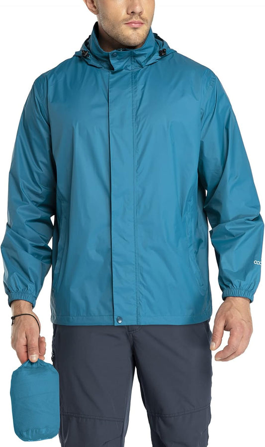 33,000ft Packable Rain Jacket Men's Lightweight Waterproof Rain Shell Jacket Raincoat with Hood for Golf Cycling Windbreaker