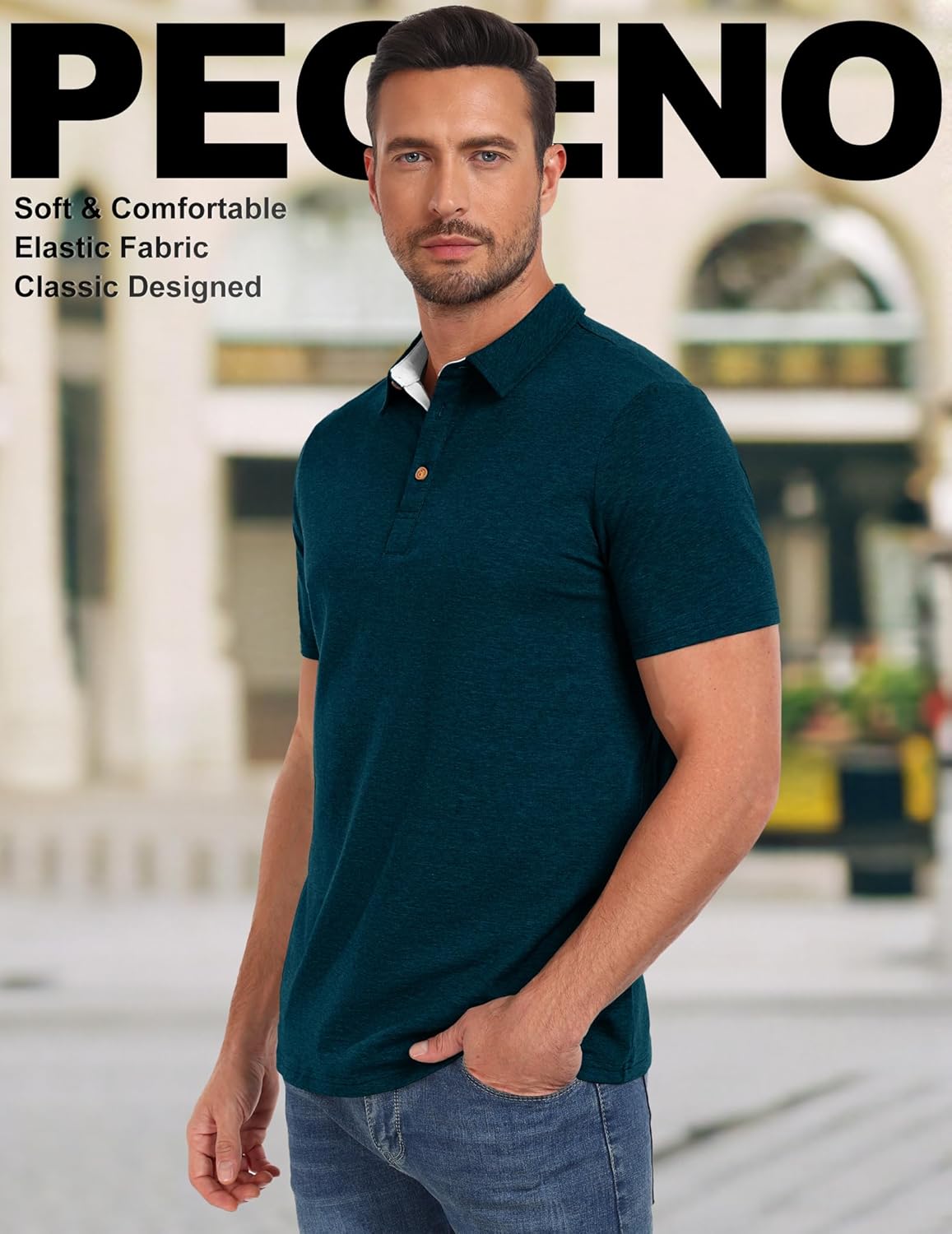 PEGENO Mens Polo Shirts Short Sleeve Casual Cotton Golf Shirts Performance Polo Shirts for Men
