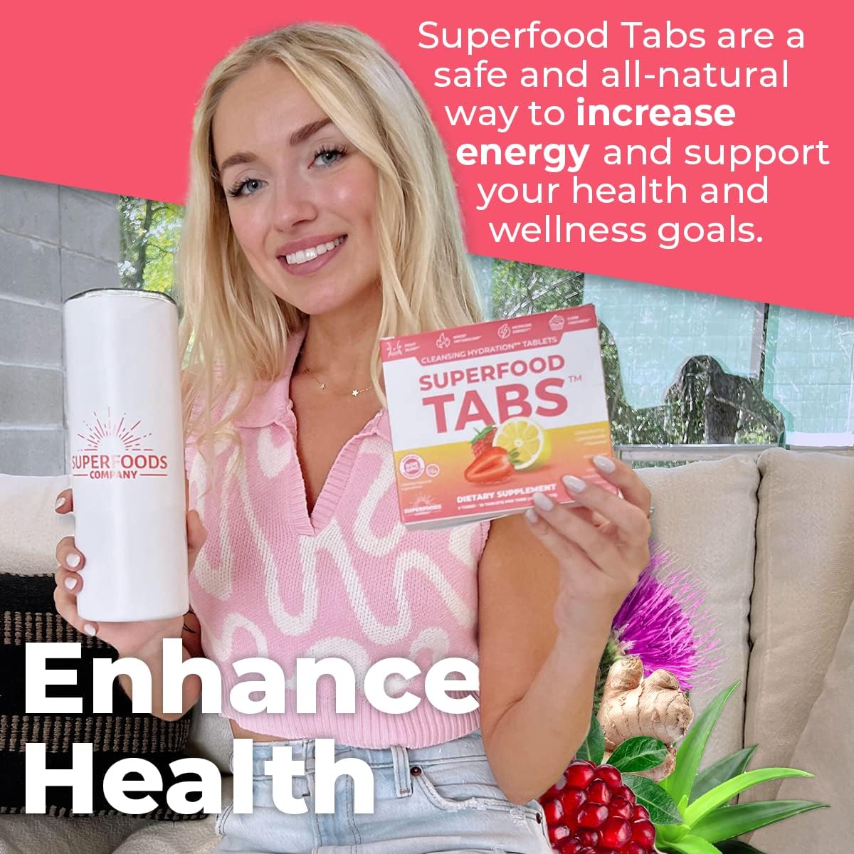 Superfoods Company Detox Cleanse Drink - Supplement for Women & Men - Support Healthy Weight, Digestive Health, Cravings & Bloating Relief - Strawberry Lemonade Flavor [60 Tablets]
