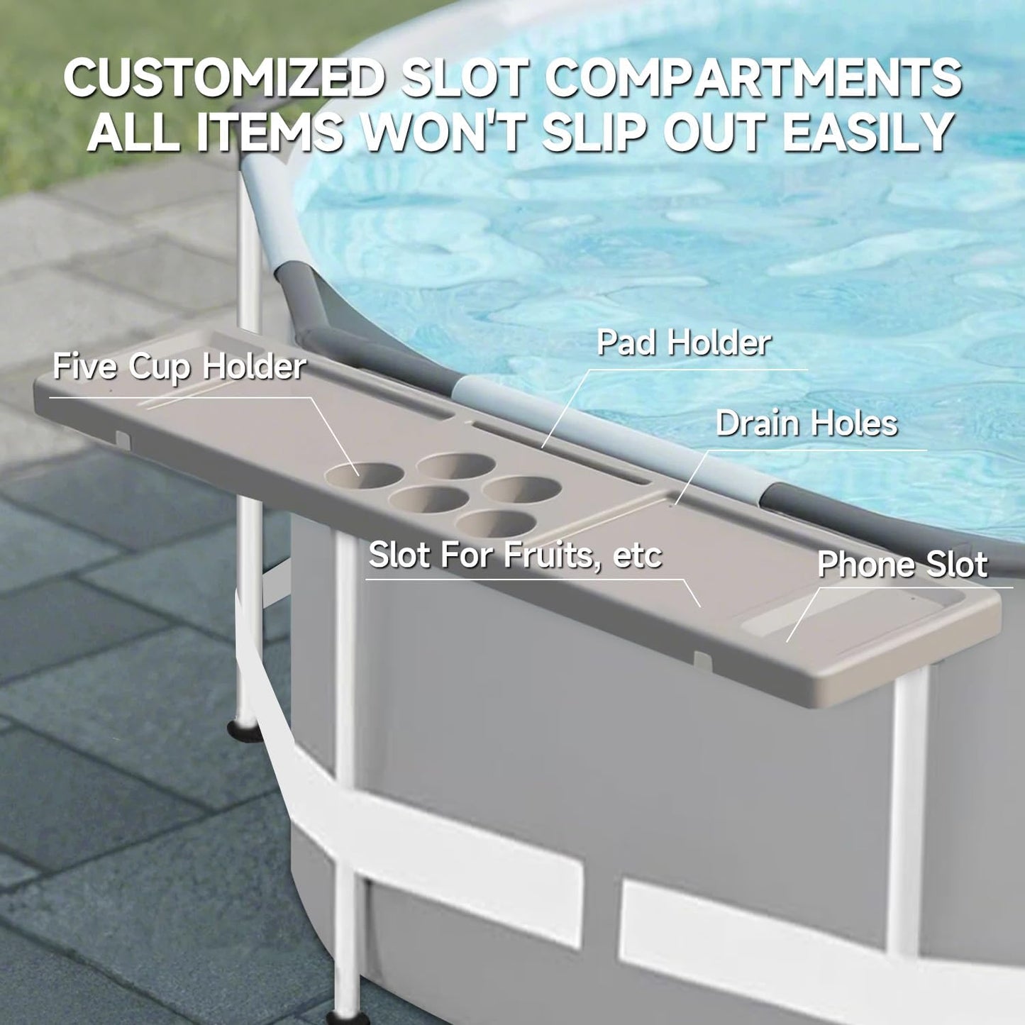 Above Ground Pool Bar Table, 2 in1 Poolside Drink Holder with 5 Cup Holders, Must Have Swimming Pool Accessories for Adults, Portable Swim Up Bar, 47×11in