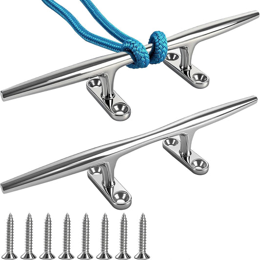 8/10/12/15 inch Dock Cleats - 316 Stainless Steel Boat Cleats Boat Dock Cleats,Open Base Dock Cleat with Fasteners,Marine Cleat Rope Cleat Boat Cleat for Boat/Deck/Nautical Decor(1,2,4,6 Pack)