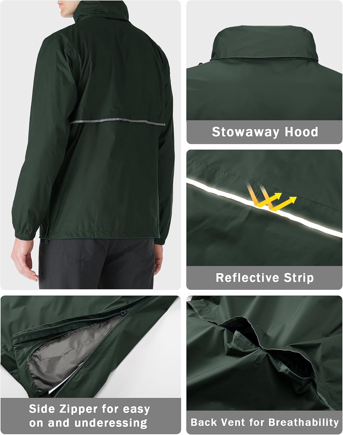 33,000ft Men's Pullover Rain Jacket Waterproof with Hood Lightweight Packable Raincoat Windbreaker for Golf Travel