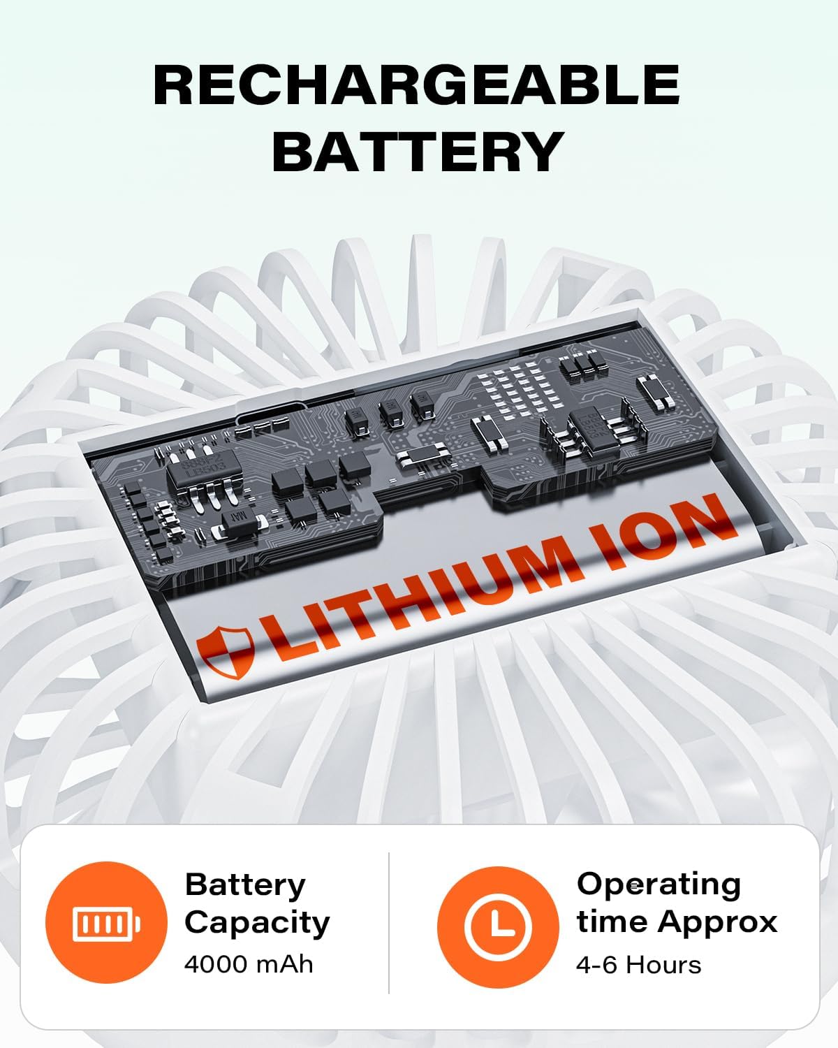 A2C Golf Cart Fan Rechargeable – 3-Speed, 360° Adjustable Gooseneck | 4000mAh Battery | Compatible with Golf Carts & Push/Pull Carts(White Version)