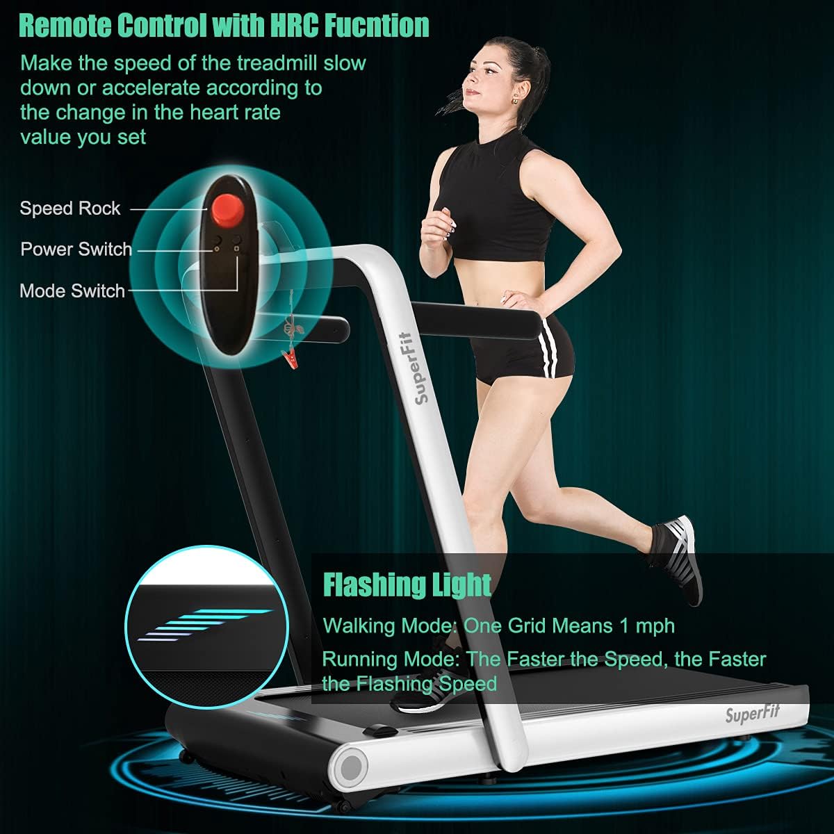 GYMAX Walking Pad, 4.75HP Under Desk Treadmill with LED Touch Screen, App Control, Built-in Speaker & Handle, 2 in 1 Folding Compact Portable Treadmill for Home Small Space