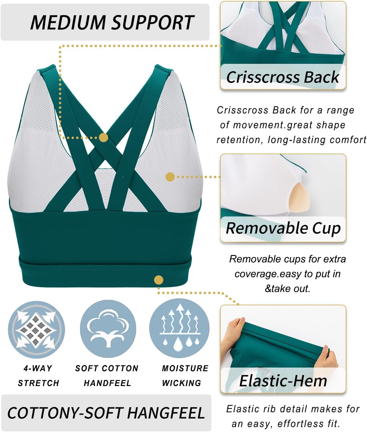 RUNNING GIRL Sports Bra for Women, Criss-Cross Back Padded Strappy Sports Bras Medium Support Yoga Bra with Removable Cups