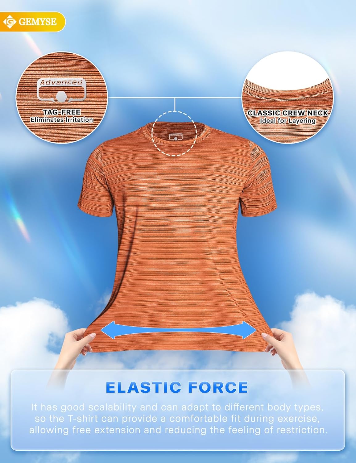GEMYSE Men's Running Short Sleeve Shirt Sun Protection Quick Dry Moisture Wicking T-Shirts UPF 50+ for Workout