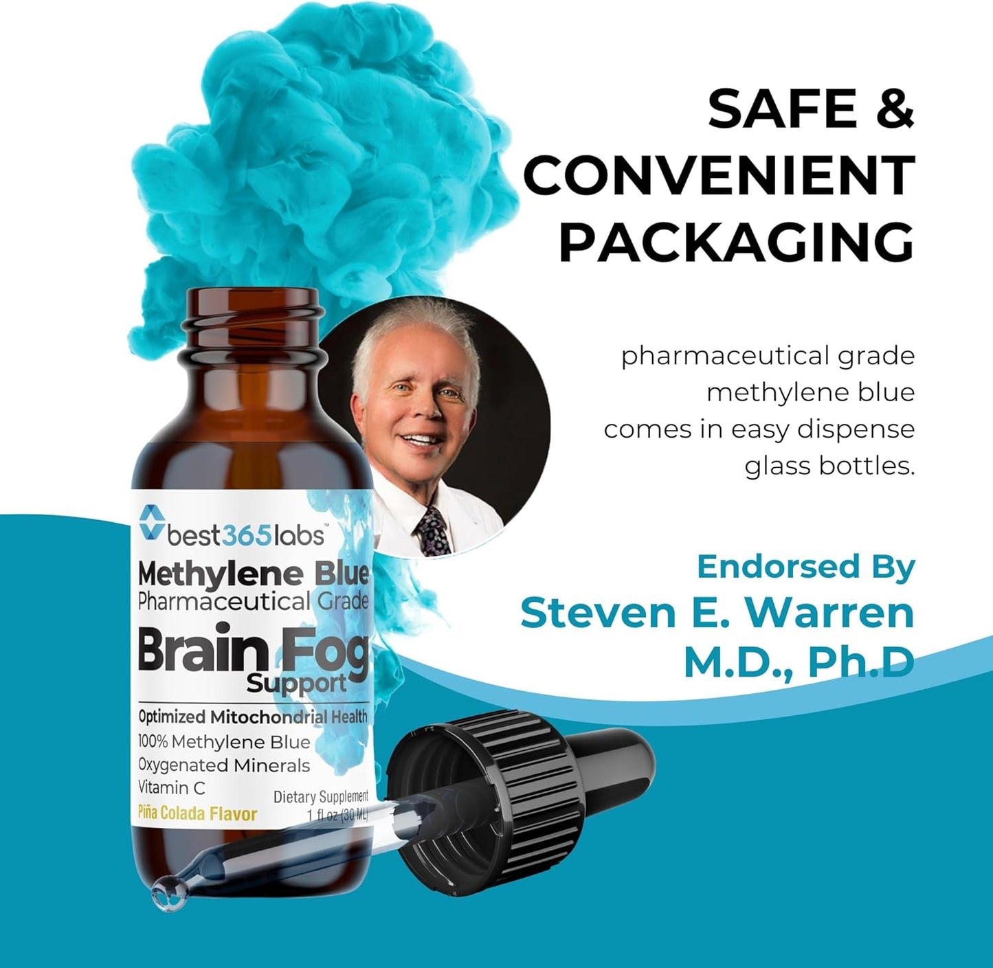 Methylene Blue Pharmaceutical Grade, USP Grade, Third-Party Tested with Vitamin C - Memory Booster - Improves Cognitive Function and Focus - Clear Thoughts and Reduced Fog - Liquid Supplement