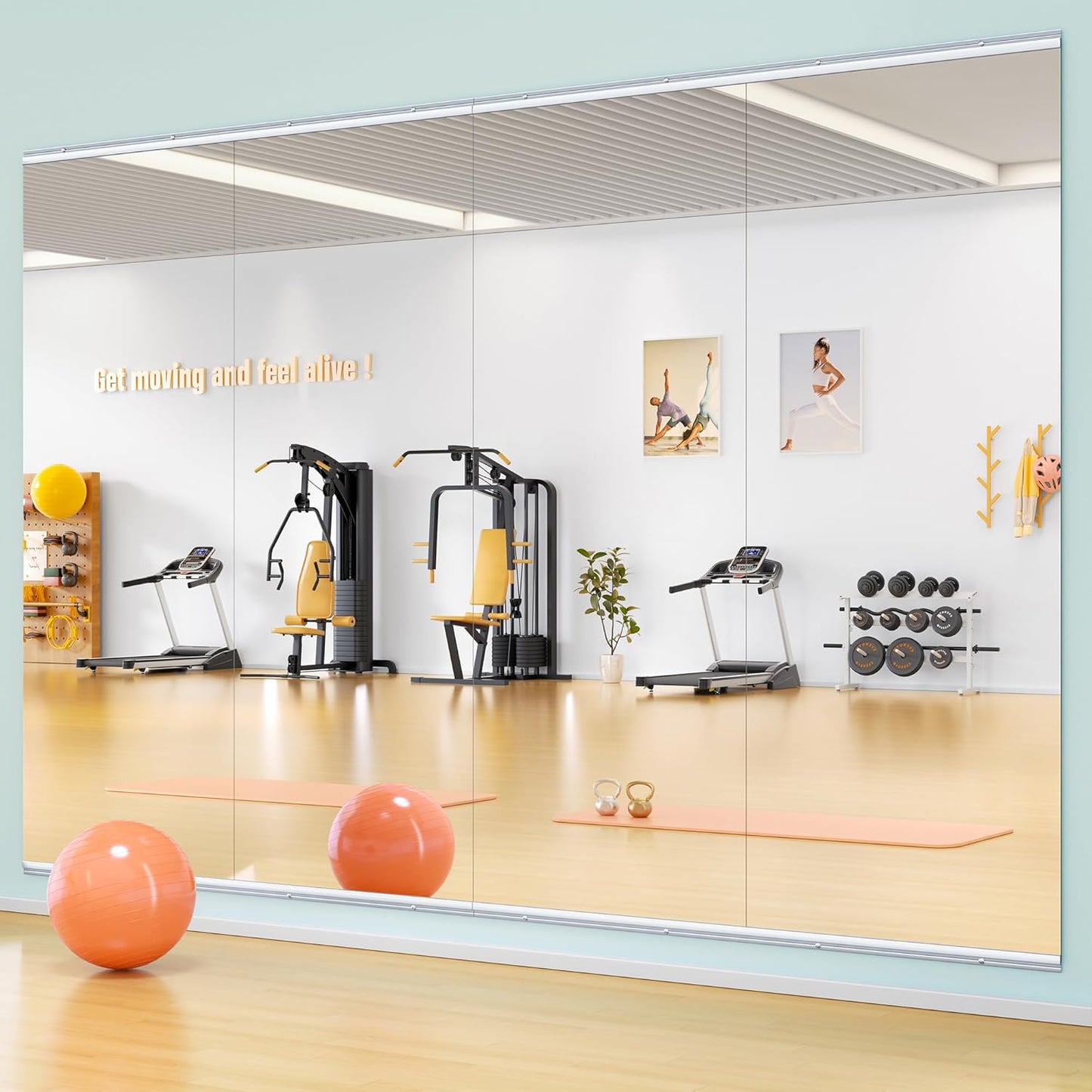 Hasipu Home Gym Mirror 83" L x 39" W - 2PCS Large Full Body Mirror for Yoga, Wall-Mounted Mirrors for Fitness, Garage, Dance Studio, 0.16in Tempered Glass Frameless