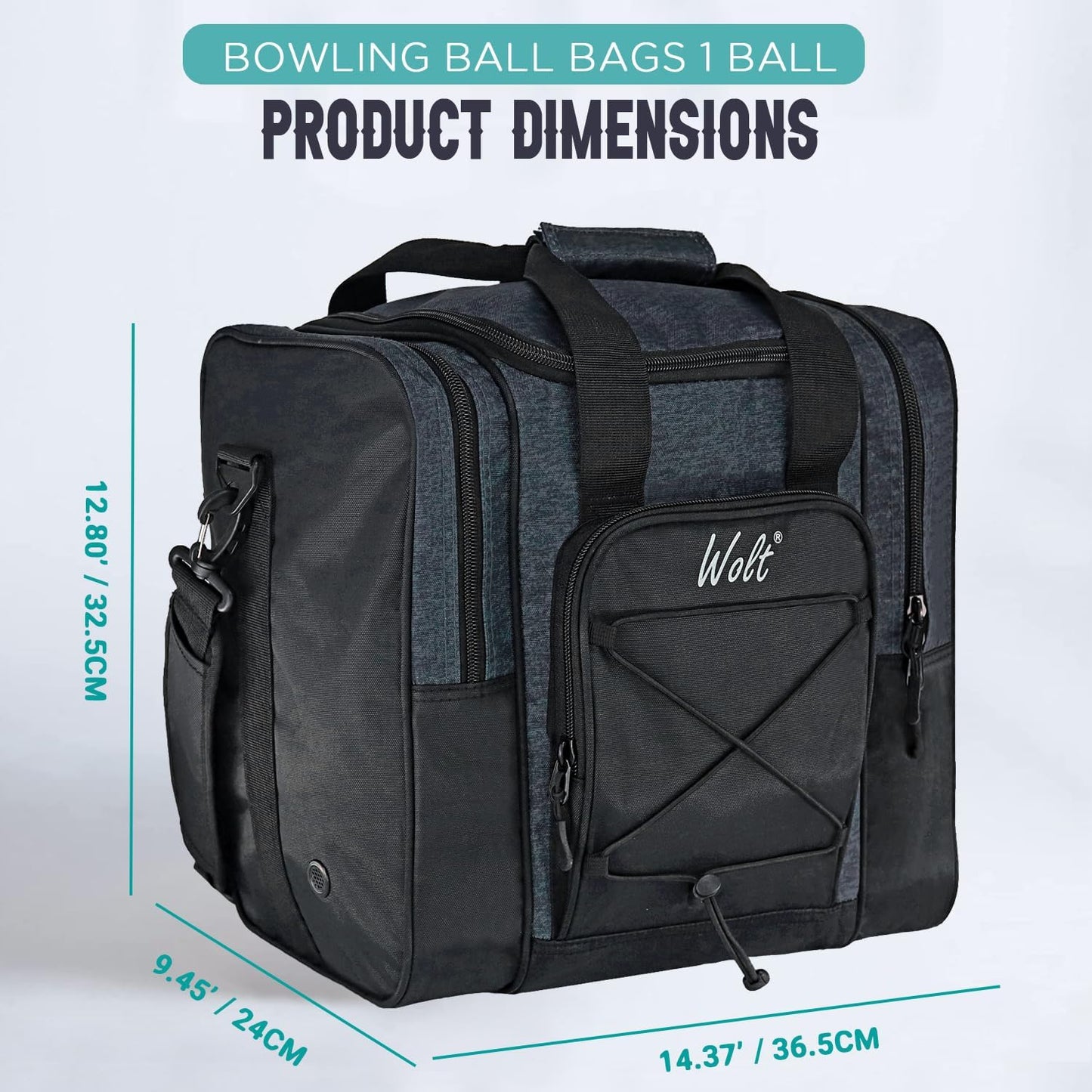 WOLT Bowling Ball Bag for Single Ball - Bowling Ball Tote Bag with Padded Ball Holder, 2 Pockets fit Bowling Shoes Up to Mens Size 14 and Accessories