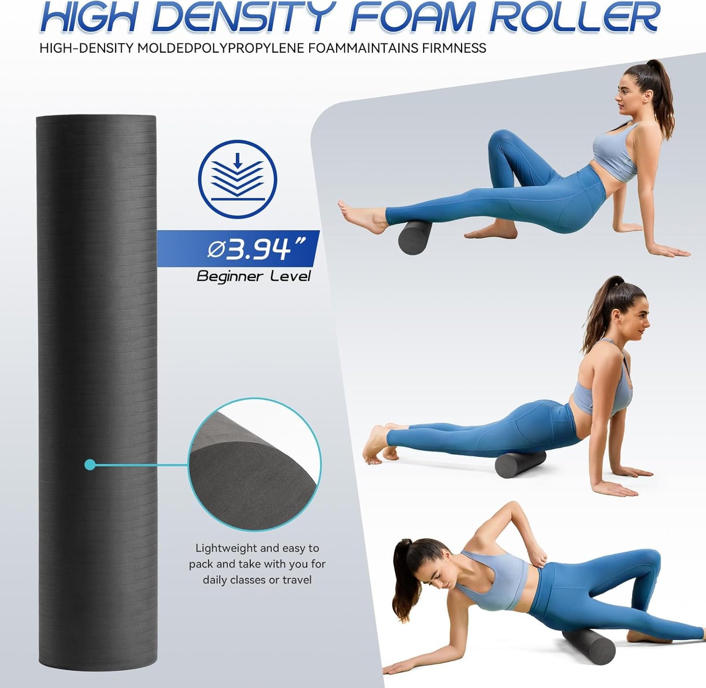 Foam Roller High Density Foam Roller Set for Deep Tissue Muscle Massage, 18" Trigger Point Fitness Exercise Massage Roller, Self-Myofascial Release for Whole Body (Orange)