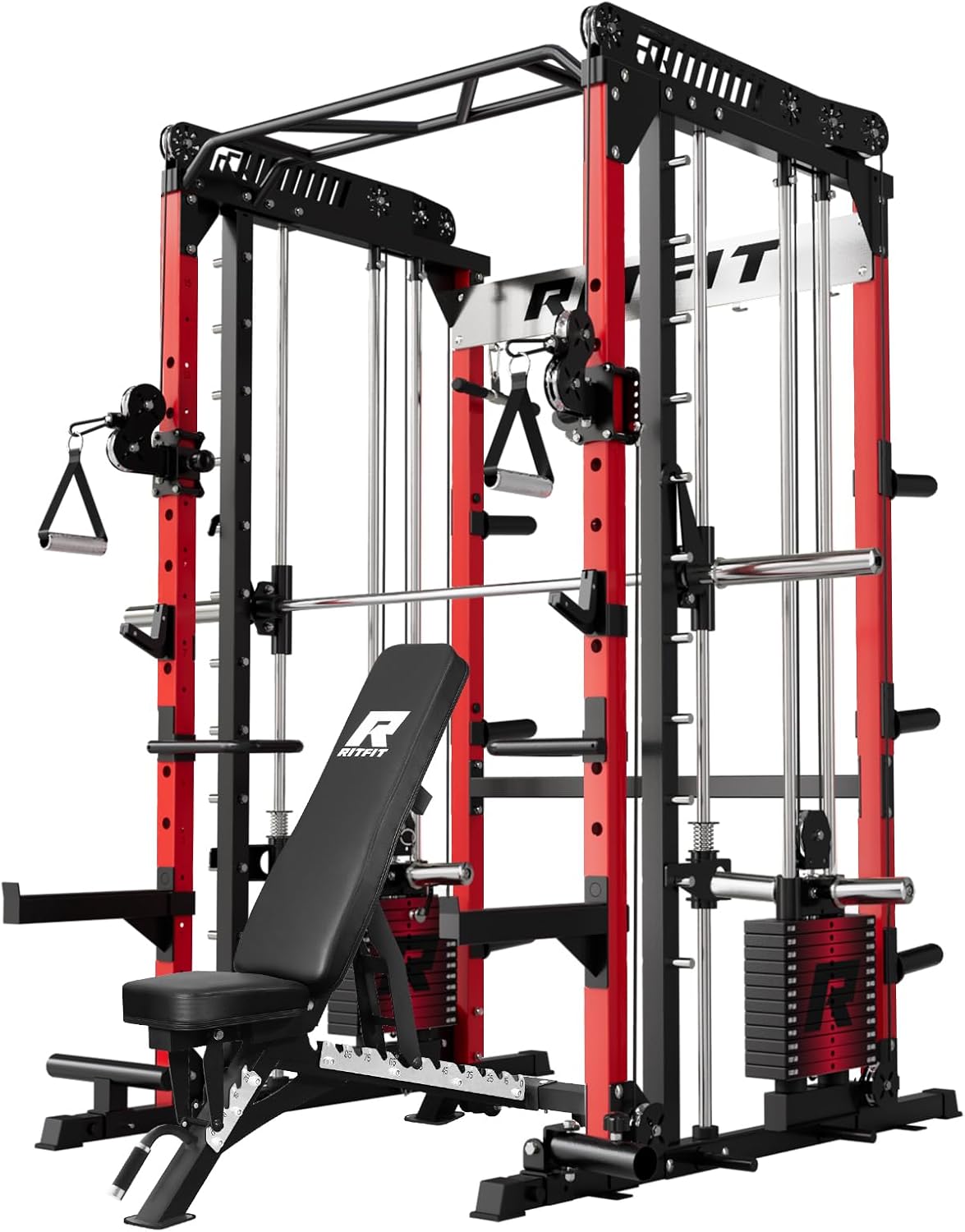RitFit M1 & M1 Pro Smith Machine with Cable Crossover System, Multi-Function Squat Rack Power Cage for Home Gym, Power Rack and Packages