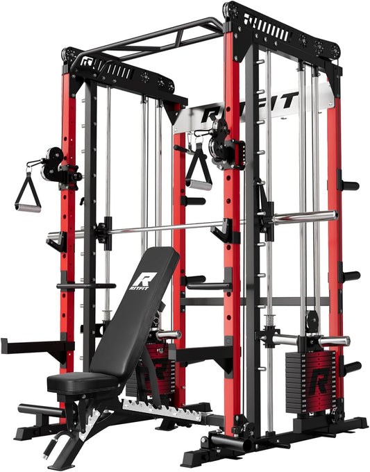 RitFit M1 & M1 Pro Smith Machine with Cable Crossover System, Multi-Function Squat Rack Power Cage for Home Gym, Power Rack and Packages