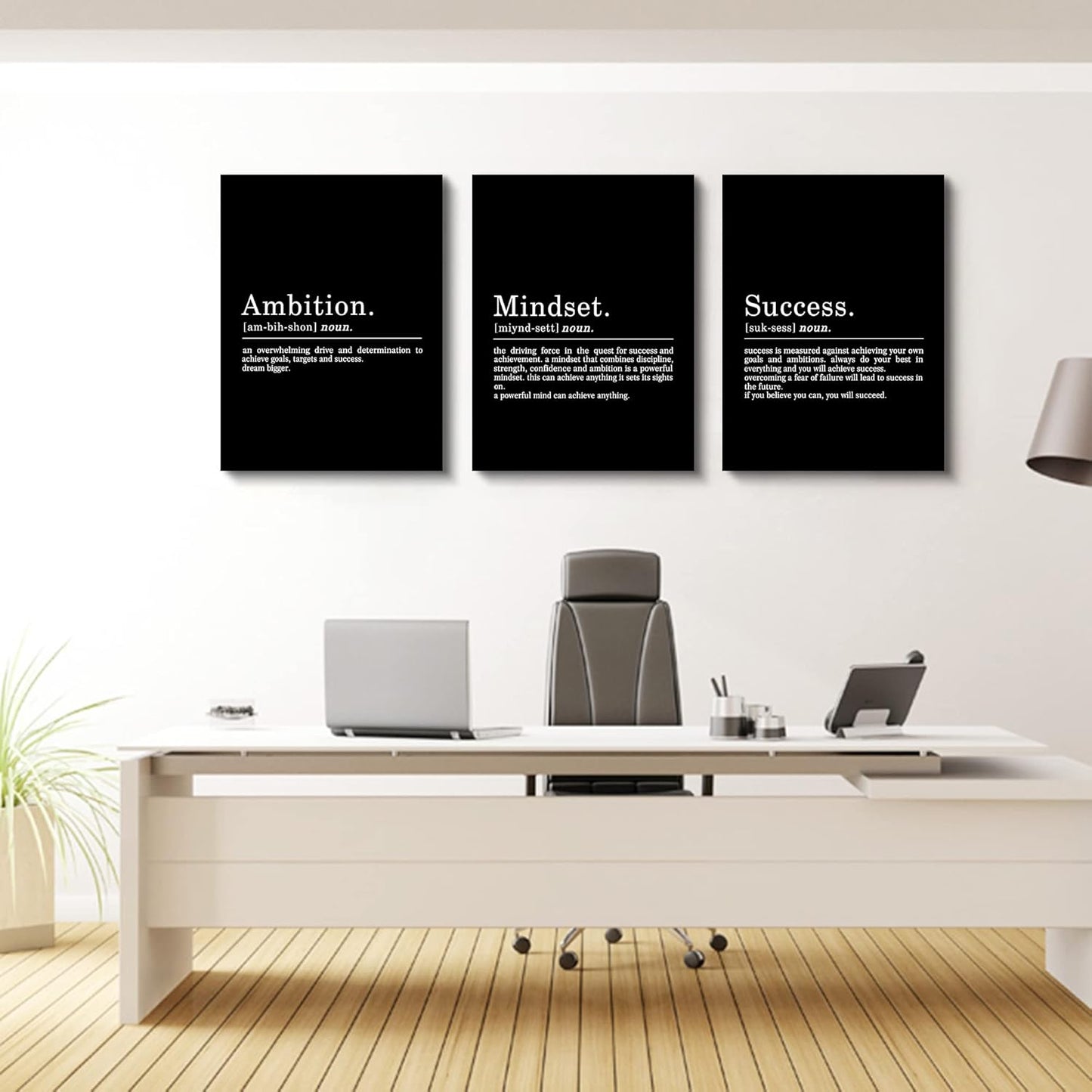 Inspirational Canvas Painting Wall Art -EPHANY ART - Mindset Quotes Prints, Motivational Wall Art Success Framed Entrepreneur Poster Positive Quotes Wall Poster for Home Office Workplace (M-3pcs,24x36inchx3pcs)