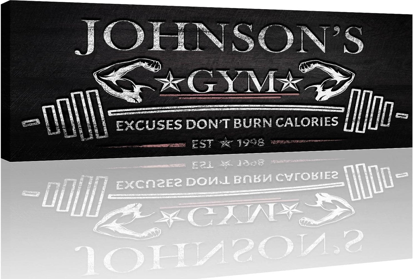 Tailored Canvases Personalized Gym Sign Wall Art Decor - Motivational Canvas for Home Gym, Workout Room, Garage, Fitness Center - Workout Inspirational Posters - Excuses Don't Burn Calories Dark, 48x16in