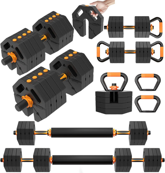 Adjustable Dumbbells Set for Women Men 20LBS/30LBS/40LBS/60LBS Weight Set with Connector, 5 in 1 Free Weights Dumbbells Set for Barbell Kettlebells Weightlift Push Up Fitness Exercises for Home Gym