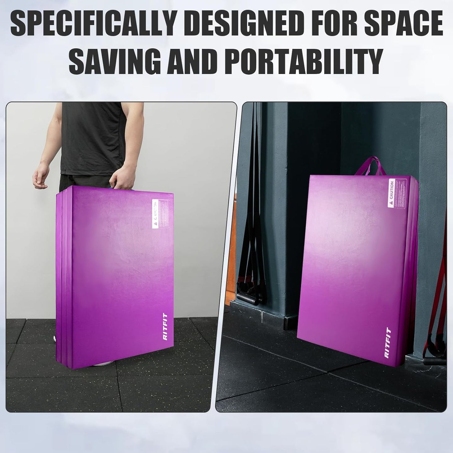 RitFit Upgraded Folding Exercise Mat, 2 Inch Thick Gymnastics Mat 3’x6’,4’x8’,4x10’,2'x8' with Carrying Handles for Yoga, MMA, Stretching, Core Workouts and Home Gym Protective Flooring