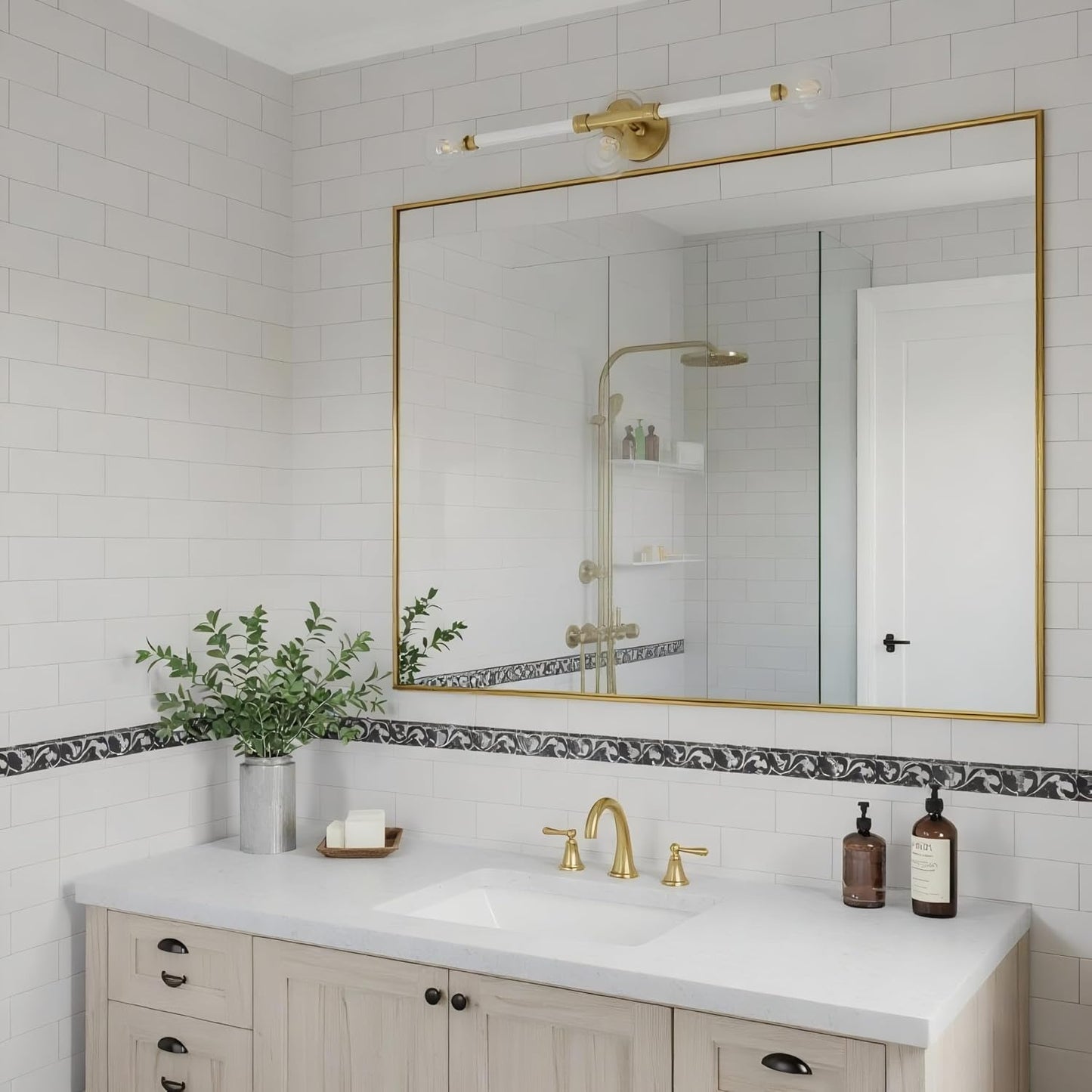 27x36 Inch Brass Bathroom Mirror for Wall, Aluminum Frame Rectangle Rectangular Vanity Mirror, Modern Large for Bedroom, Living Room, Horizontal or Vertical