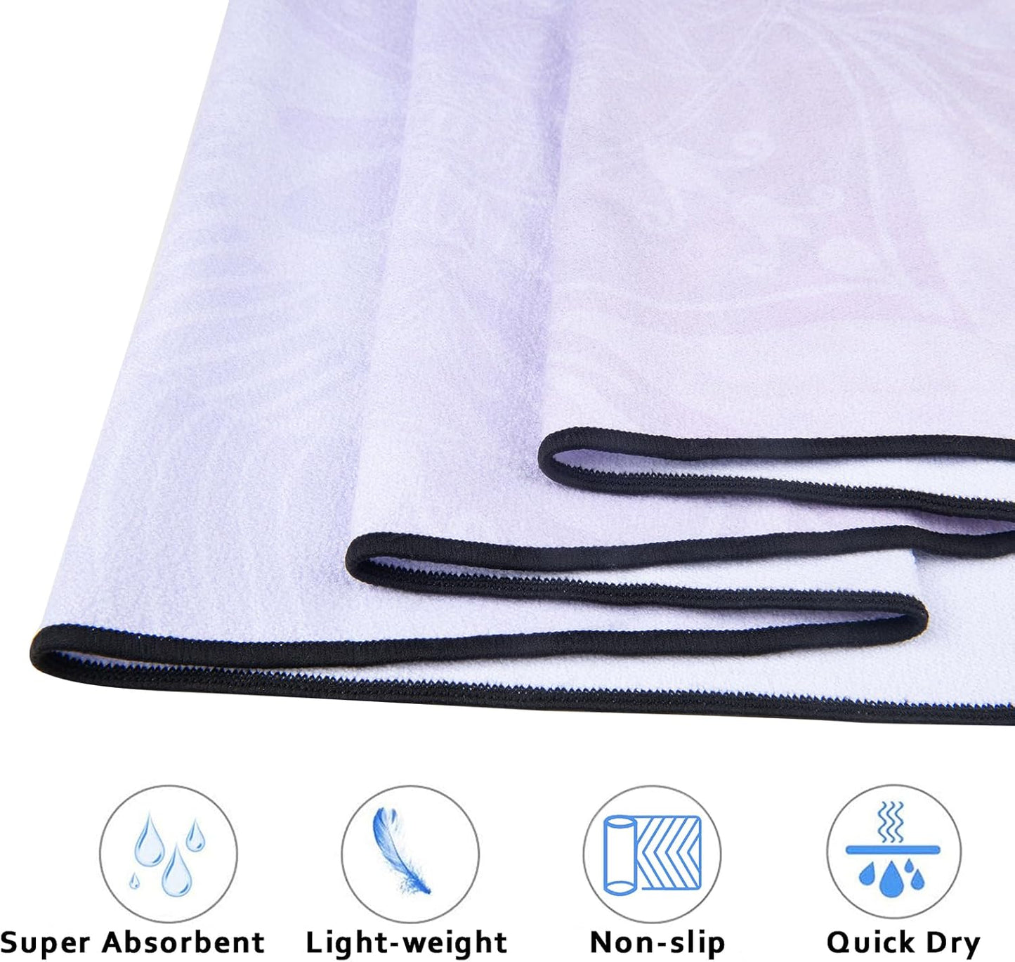 QiyI Yoga Mat Towel with Corner Pockets, Non Slip Sweat Absorbent Hot Yoga Towels, Soft Yoga Blankets with Travel Bag, Skidless Mat Cover for Workout, Gym, Fitness - 70"x26", Purple Mandala