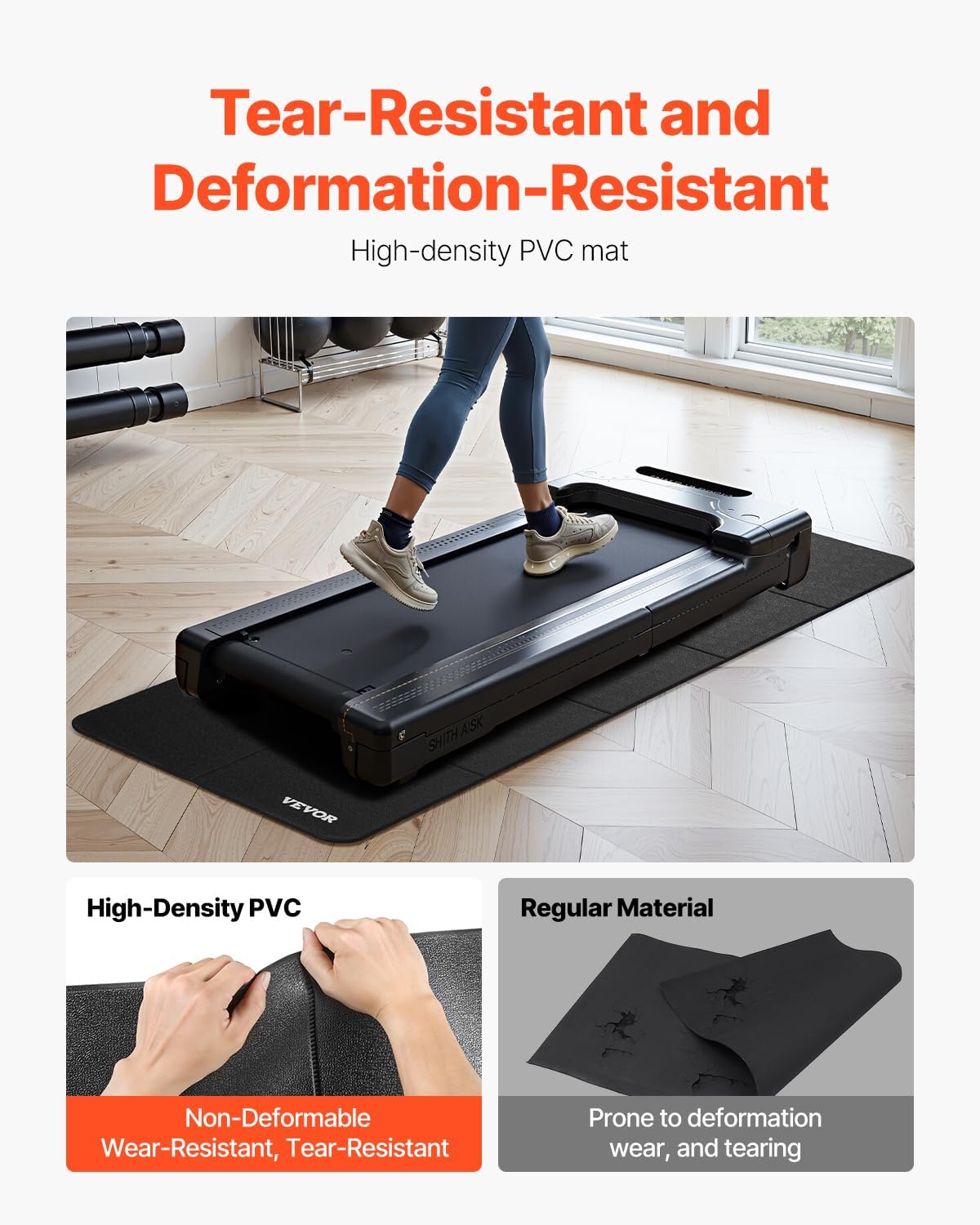 VEVOR Treadmill Mat for Carpet Floor, Exercise Equipment Mat for Treadmills, Stationary & Recumbent Bikes, High Density PVC Floor Protector Gym Mats, Waterproof and Non-Slip for Home Gym
