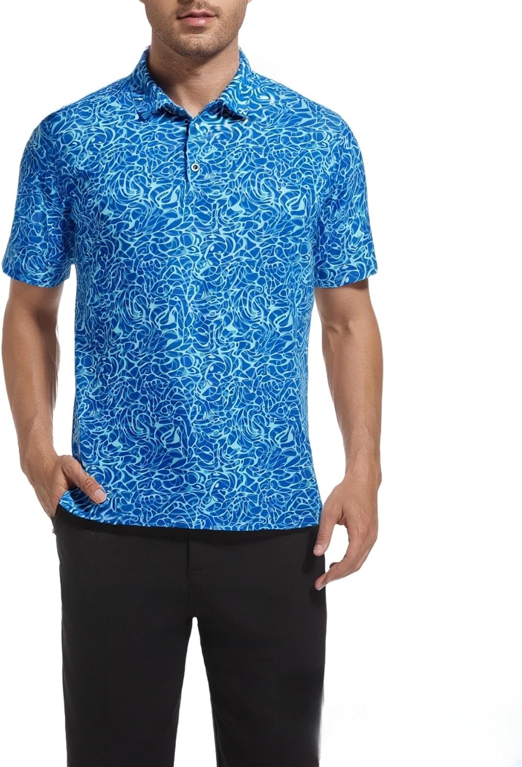 SAMERM Golf Shirts for Men Super Stretch Jacquard Dry Fit Golf Polo Moisture Wicking Short Sleeve Polo Shirts for Men