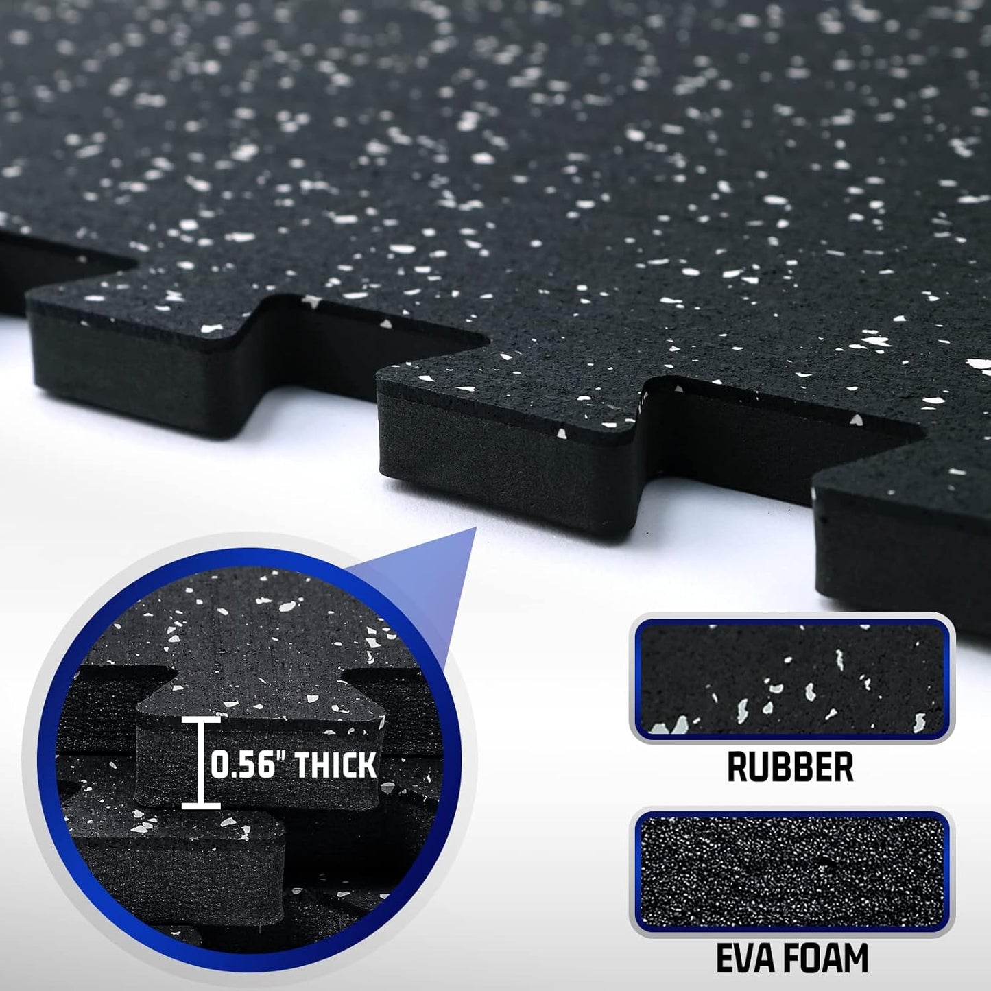 SUPERJARE 0.56'' Thick 6 Pcs 24 Sq Ft Rubber Top Exercise Equipment Mats, High Density EVA Foam Mats with Rubber Top, Interlocking Gym Flooring for Home Gym, Protective Workout Mat, Black/Grey