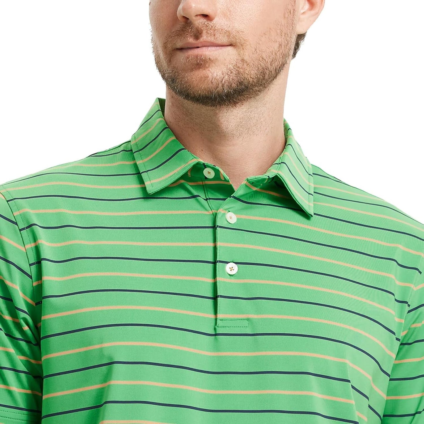 Rouen Mens Golf Shirt Moisture Wicking Dry Fit Performance Stripe Casual Collared Short Sleeve Golf Polo Shirts for Men