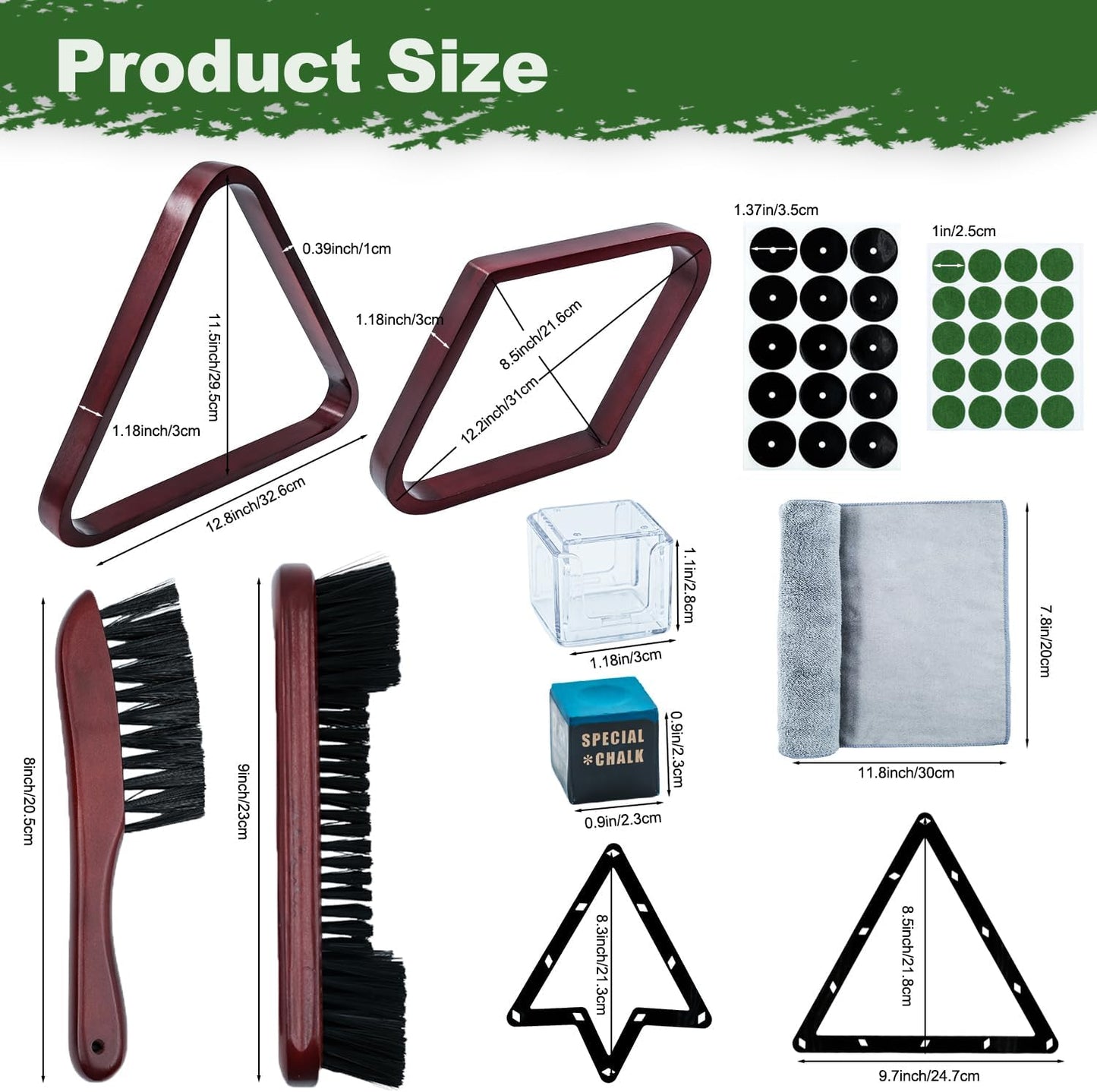 23 Pcs Wooden Pool Triangle Rack, Pool Table Accessories with Pool Table Brush for Felt, 2-1/4" Pool Ball Holder, Billiard Magic Ball Rack Billiard Accessories (Wine Red)