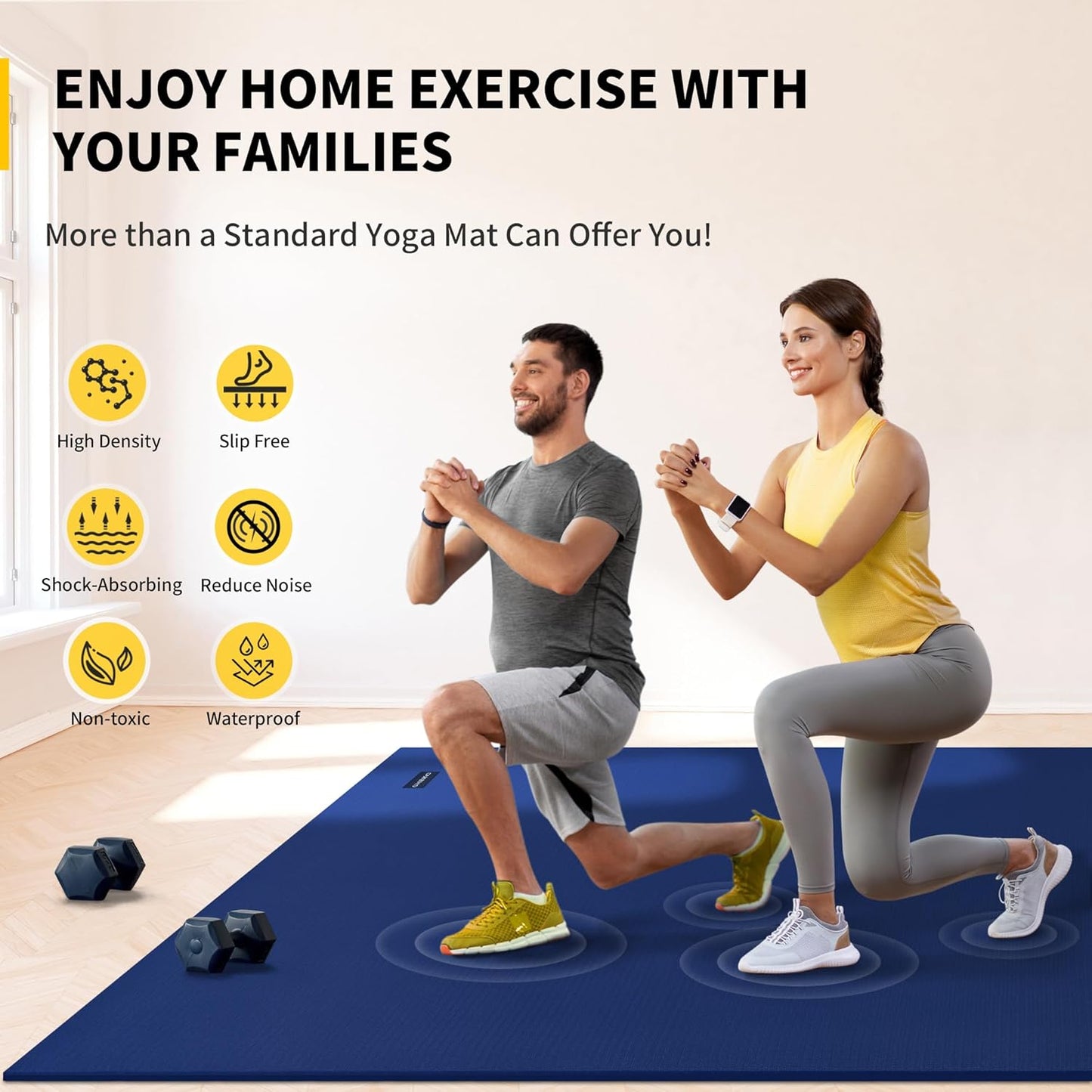 CAMBIVO Large Exercise Mat for Home Workout, 8'x6'/7'x5'/6'x4' (7 mm) Extra Thick Exercise Mat for Home Gym, Shoe-Friendly, Non-Slip Gym Mat for Jump Rope, Weights, Cardio, Fitness