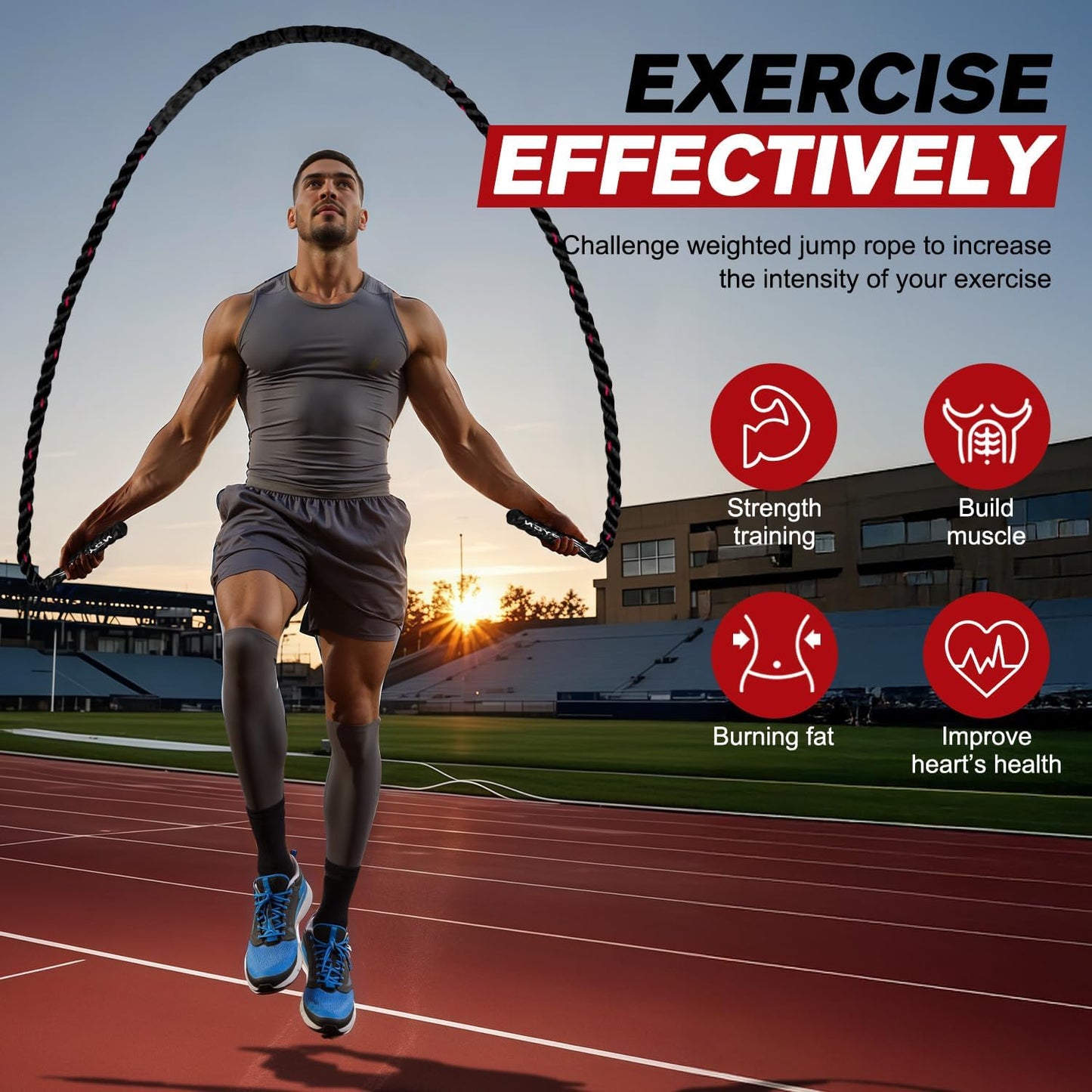 HPYGN Jump Rope, Weighted Jump Rope for Men women, 2.8lb 3.8lb 5lb Heavy Skipping Rope for Exercise, Adult Jumpropes for Home Workout, Improve Strength and Building Muscle,Total Body Workout Equipment