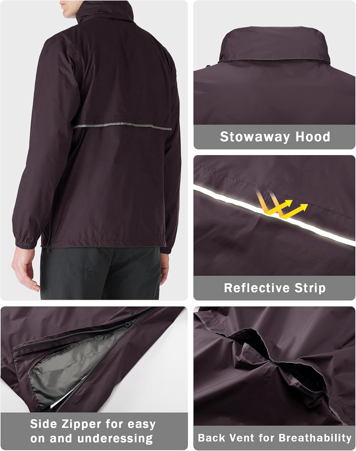 33,000ft Men's Pullover Rain Jacket Waterproof with Hood Lightweight Packable Raincoat Windbreaker for Golf Travel